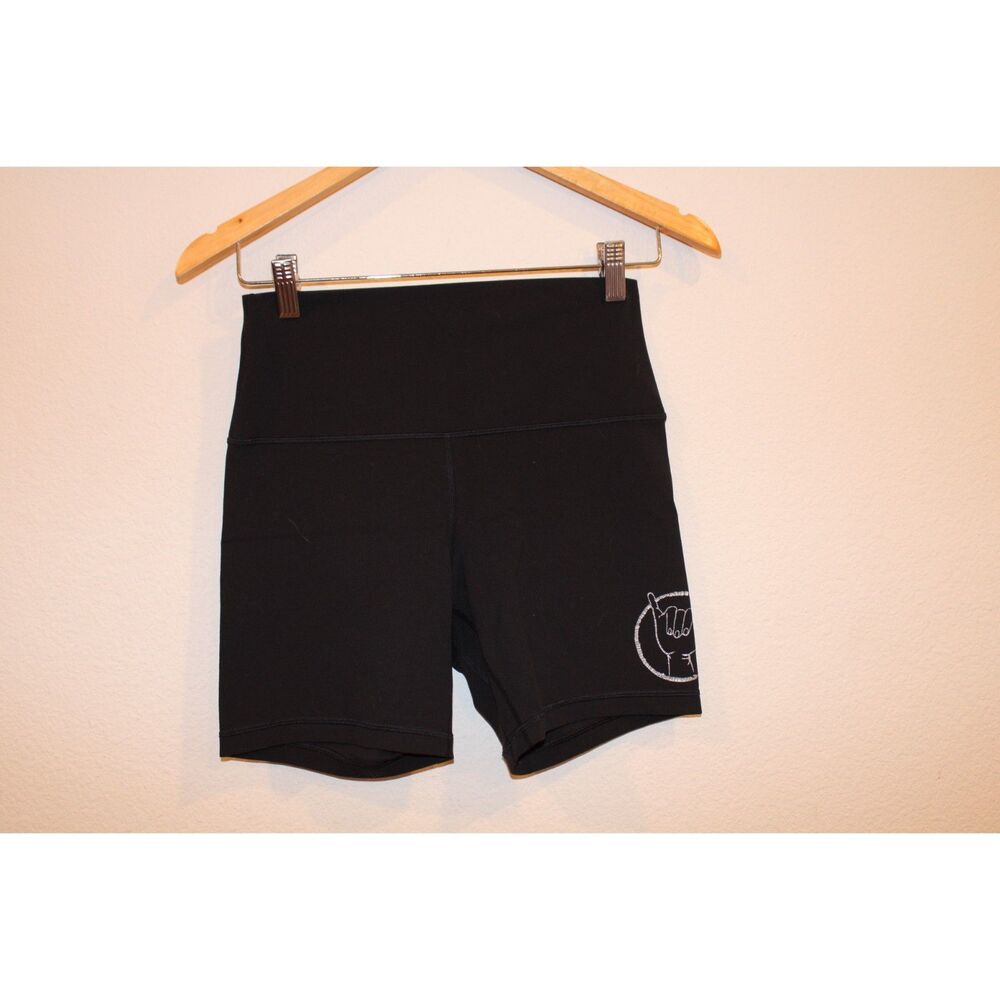 Lululemon black align high rise shorts size 6 with shaka graphic